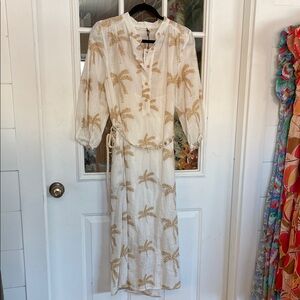 Ellison White and Gold Palm Print Long Sleeve Dress